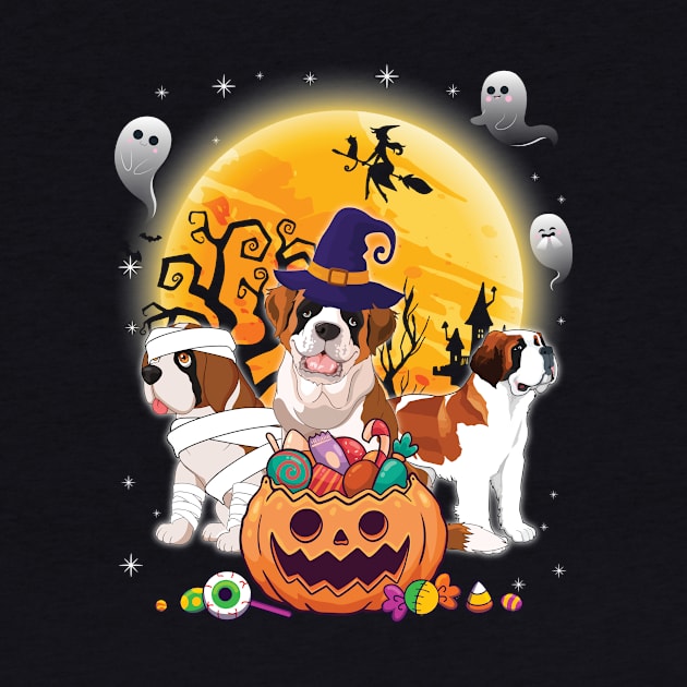 Saint Bernard Dog Mummy Witch Moon Ghosts Happy Halloween Thanksgiving Merry Christmas Day by joandraelliot